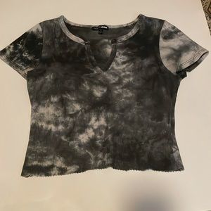 Fashion Nova, grey tie dye crop top, size small